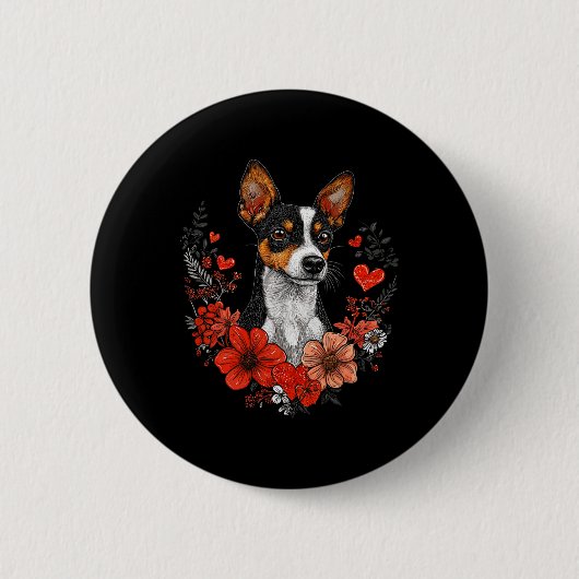 Valentine's Day Rat Terrier Dog Button (Vorderseite)