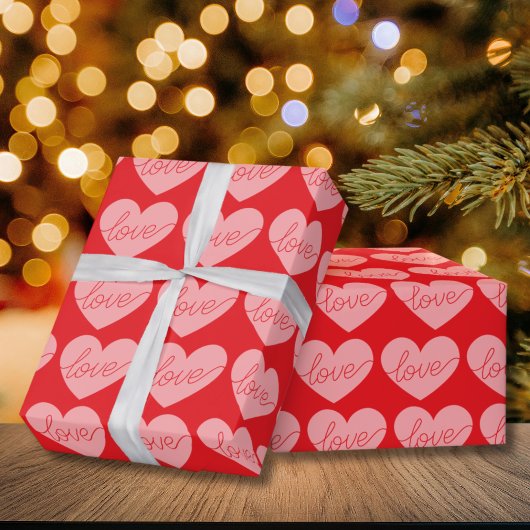 Valentines' Day Red and pink Heart Love Pattern Geschenkpapier