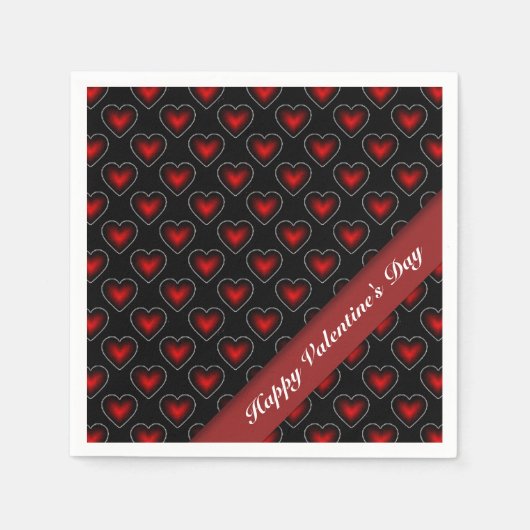 Valentine's Day Red & Black Heart Pattern Napkins Serviette (Vorderseite)