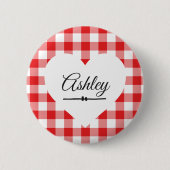 Valentine's Day Red Gingham Heart Individuelle Nam Button (Vorderseite)