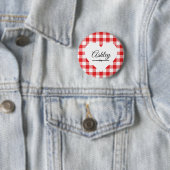 Valentine's Day Red Gingham Heart Individuelle Nam Button (Beispiel)
