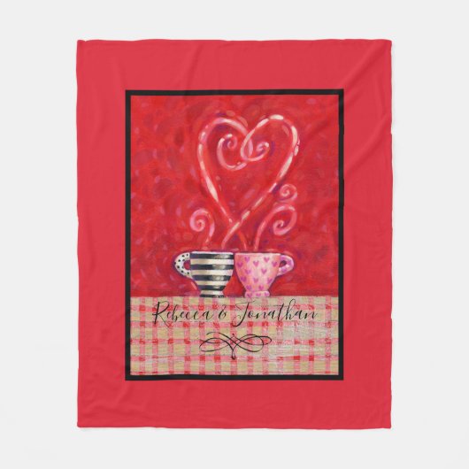 Valentine's Day Red Heart Coffee Cups Fleecedecke (Vorderseite)