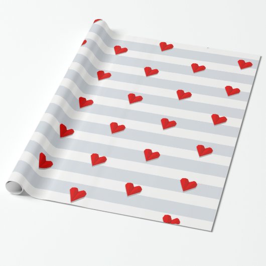Valentine's Day Red Heart Origami Muster Geschenkpapier (Ungerollt)
