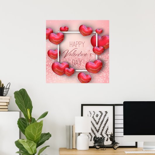 Valentine's Day Red Hearts Glitzer Poster Print (Heimbüro)