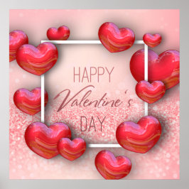 Valentine's Day Red Hearts Glitzer Poster Print