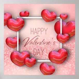 Valentine's Day Red Hearts Glitzer Poster Print