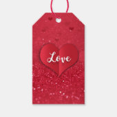 Valentine's Day Red Paper Heart Glitzer - Geschenk Geschenkanhänger (Vorderseite)