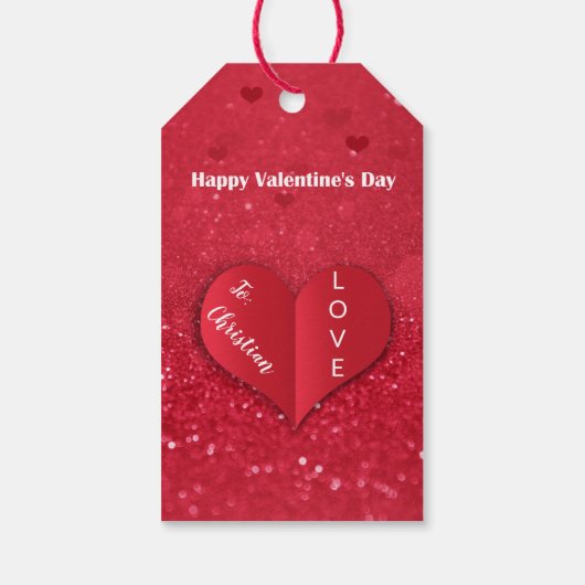 Valentine's Day Red Paper Heart Glitzer - Geschenk Geschenkanhänger (Rückseite)