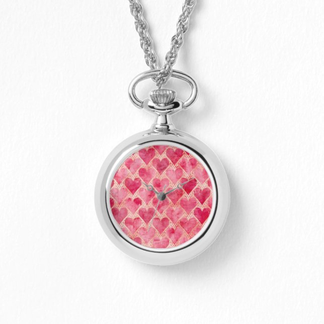 Valentine's Day, Red Pink Love Heart Pattern Armbanduhr (Vorderseite)