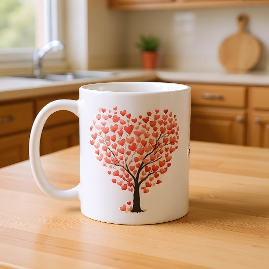 Valentine's Day Red Pink Watercolor Hearts Tree Kaffeetasse