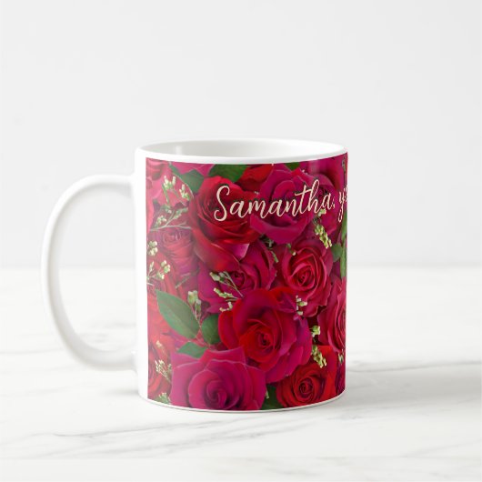 Valentine's Day Red Roses Custom Message  Kaffeetasse (Links)