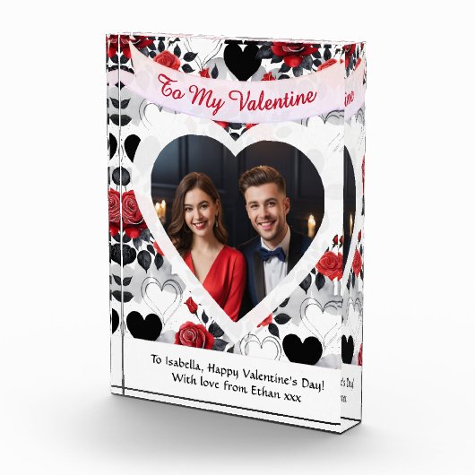 Valentine's Day Red Roses Hearts Personalized Fotoblock (Rechts)