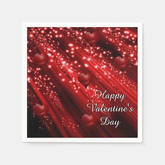 Valentine's Day Red Sparkle Hearts Napkins Serviette (Vorderseite)