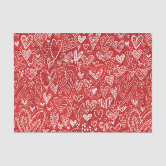 Valentine's Day Red White Hearts Muster Seidenpapier (Vorderseite)