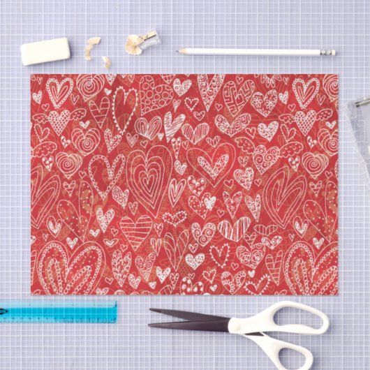 Valentine's Day Red White Hearts Muster Seidenpapier (Handwerk)