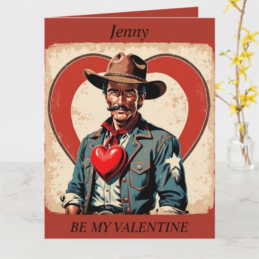 VALENTINE'S DAY Retro Cowboy bearbeitbare Karte (Gelbe Blume)