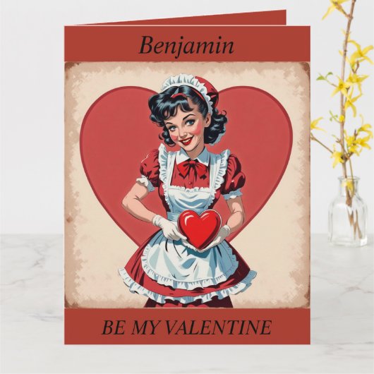 VALENTINE'S DAY Retro Maid bearbeitbare Faltkarte Karte (Gelbe Blume)