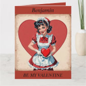 VALENTINE'S DAY Retro Maid bearbeitbare Faltkarte Karte (Vorderseite)