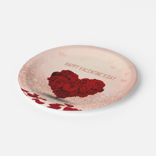 Valentine's Day Rose Heart Bouquet - Papierplatte Pappteller (Schrägansicht)