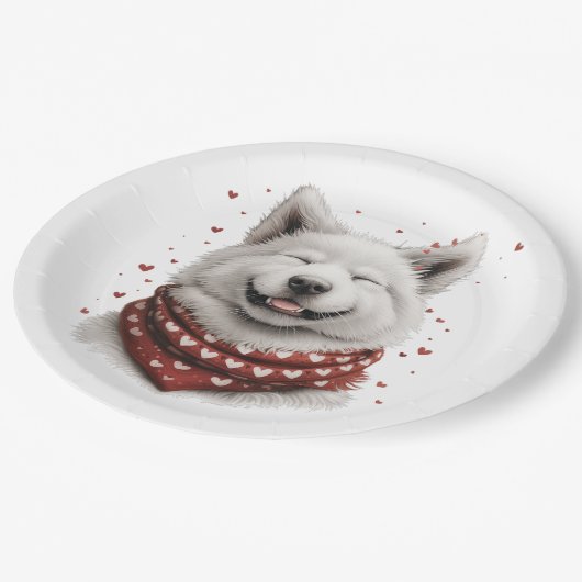 Valentines Day Samoyed Dog Pappteller (Schrägansicht)