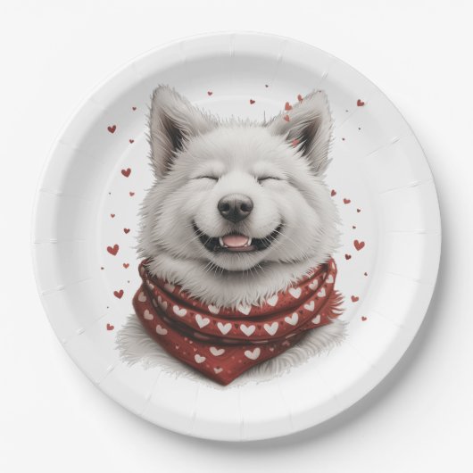 Valentines Day Samoyed Dog Pappteller (Vorderseite)