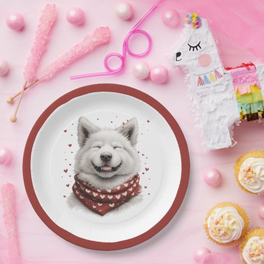 Valentines Day Samoyed Dog Pappteller (Party)