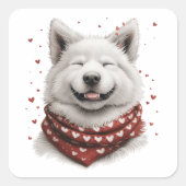 Valentines Day Samoyed Dog Quadratischer Aufkleber (Vorderseite)
