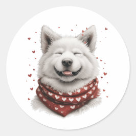Valentines Day Samoyed Dog Runder Aufkleber