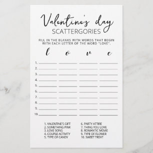 Valentine's day Scattergories bearbeitbares Spiel