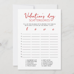 Valentine's day Scattergories editable game Card Einladung