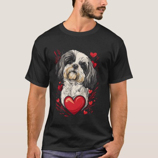 Valentine's Day Shih Tzu Dog Vector T-Shirt (Vorderseite)