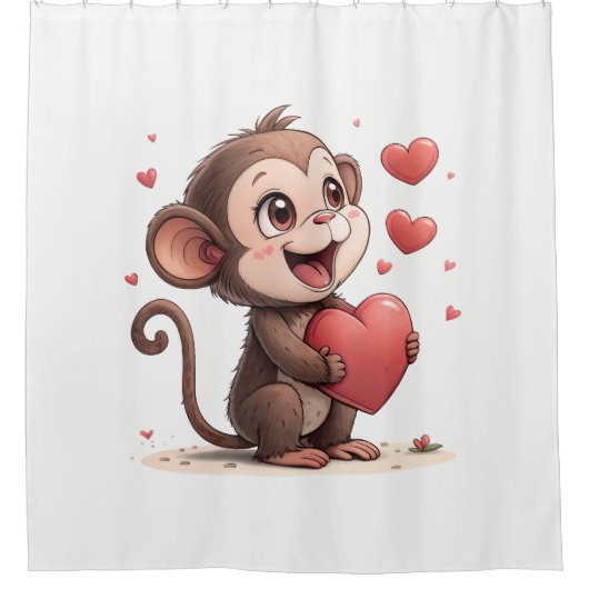 Valentine's Day Shower Curtain, Monkey Red Heart Duschvorhang (Vorderseite)