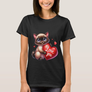 Valentine's Day Siamese Cat Love You Heart Art ❤🐱 T-Shirt