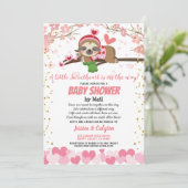 Valentine's Day Sloth Babydusche per Mail Pink Einladung (Stehend Vorderseite)