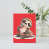 Valentine's Day Sloth Feiertagspostkarte (Stehend Vorderseite)