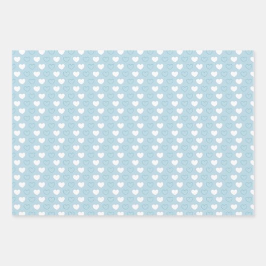 Valentine's Day Soft Blue White Hearts Baby Dusche Geschenkpapier Set (Vorderseite 2)