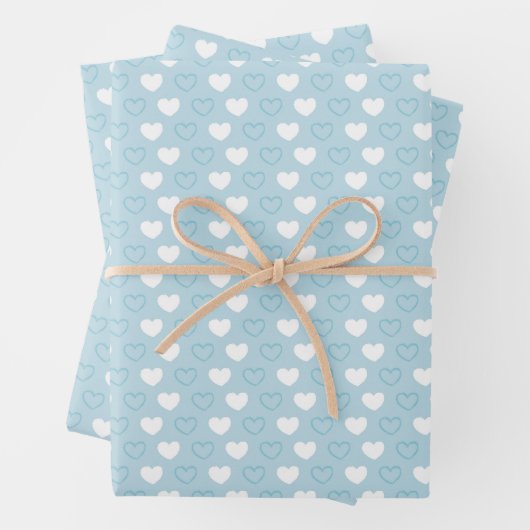 Valentine's Day Soft Blue White Hearts Baby Dusche Geschenkpapier Set (Beispiel)