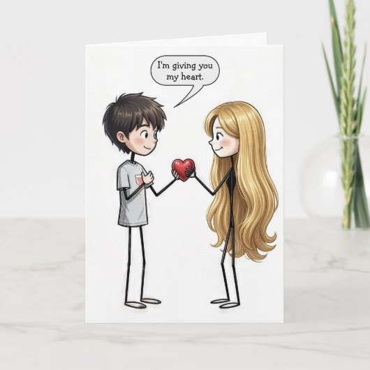 Valentine's Day Stick Figure Boy  Karte (Vorderseite)