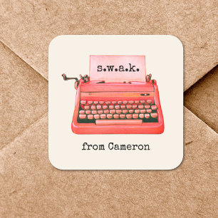 Valentine's Day SWAK Niedlich Retro Red Schreibmas Quadratischer Aufkleber
