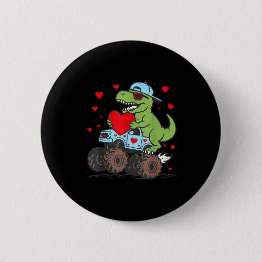 Valentines Day T Rex Riding Monster Truck Funny To Button (Vorderseite)