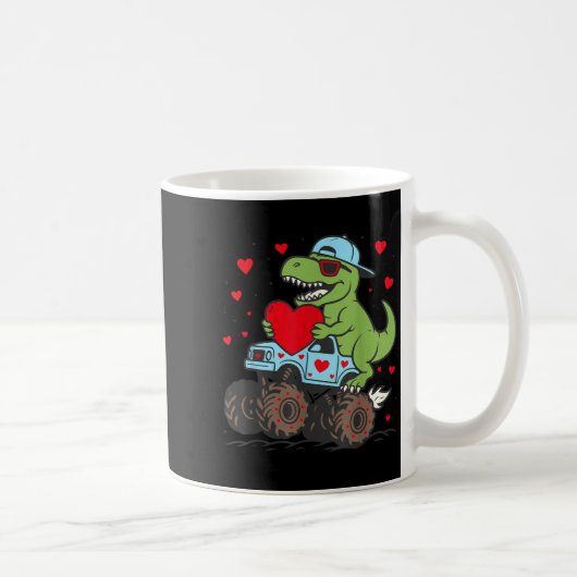 Valentines Day T Rex Riding Monster Truck Funny To Kaffeetasse (Rechts)