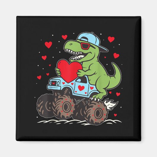 Valentines Day T Rex Riding Monster Truck Funny To Magnet (Vorne)