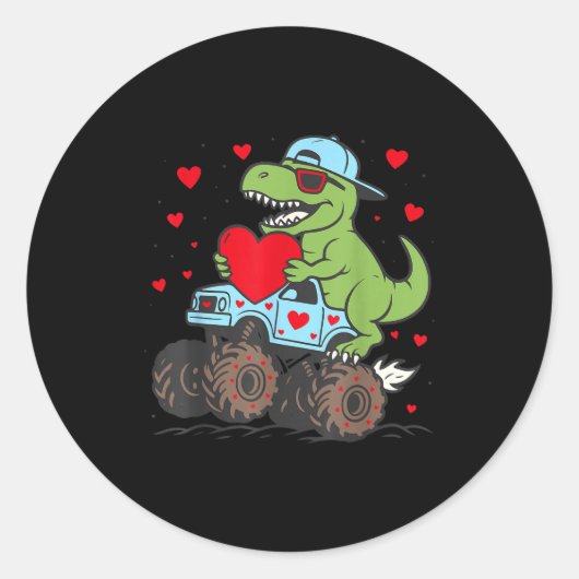 Valentines Day T Rex Riding Monster Truck Funny To Runder Aufkleber (Vorderseite)