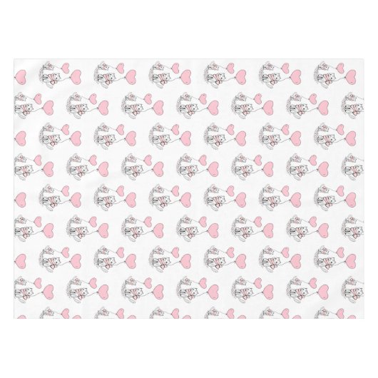Valentine's Day Tablecloth Cat Pink Hearts  Tischdecke (Vorderseite (Horizontal))