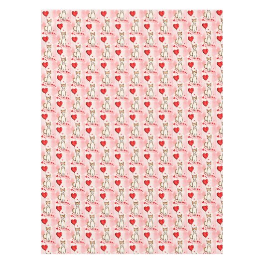 Valentine's Day Tablecloth Cat Red Hearts  Tischdecke (Vorderseite)