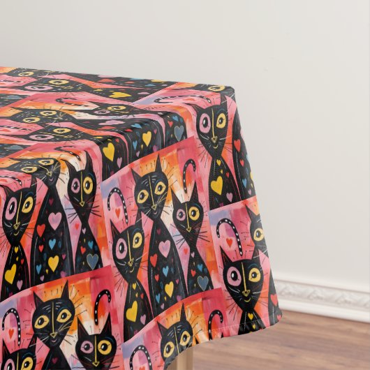 Valentine's Day Tablecloth Cat Red Hearts Tischdecke (Beispiel)