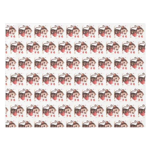 Valentine's Day Tablecloth Monkey Red Hearts  Tischdecke (Vorderseite (Horizontal))