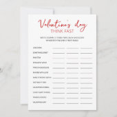 Valentine's Day Think Fast, Think Quick Party Card Einladung (Vorderseite)