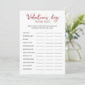 Valentine's Day Think Fast, Think Quick Party Card Einladung (Stehend Vorderseite)