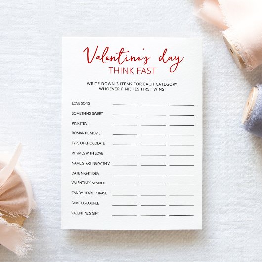 Valentine's Day Think Fast, Think Quick Party Card Einladung